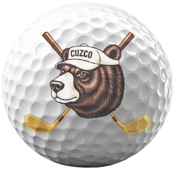 Imagen de una pelota de golf con el logotipo de Cuzco Golf Indoor Madrid